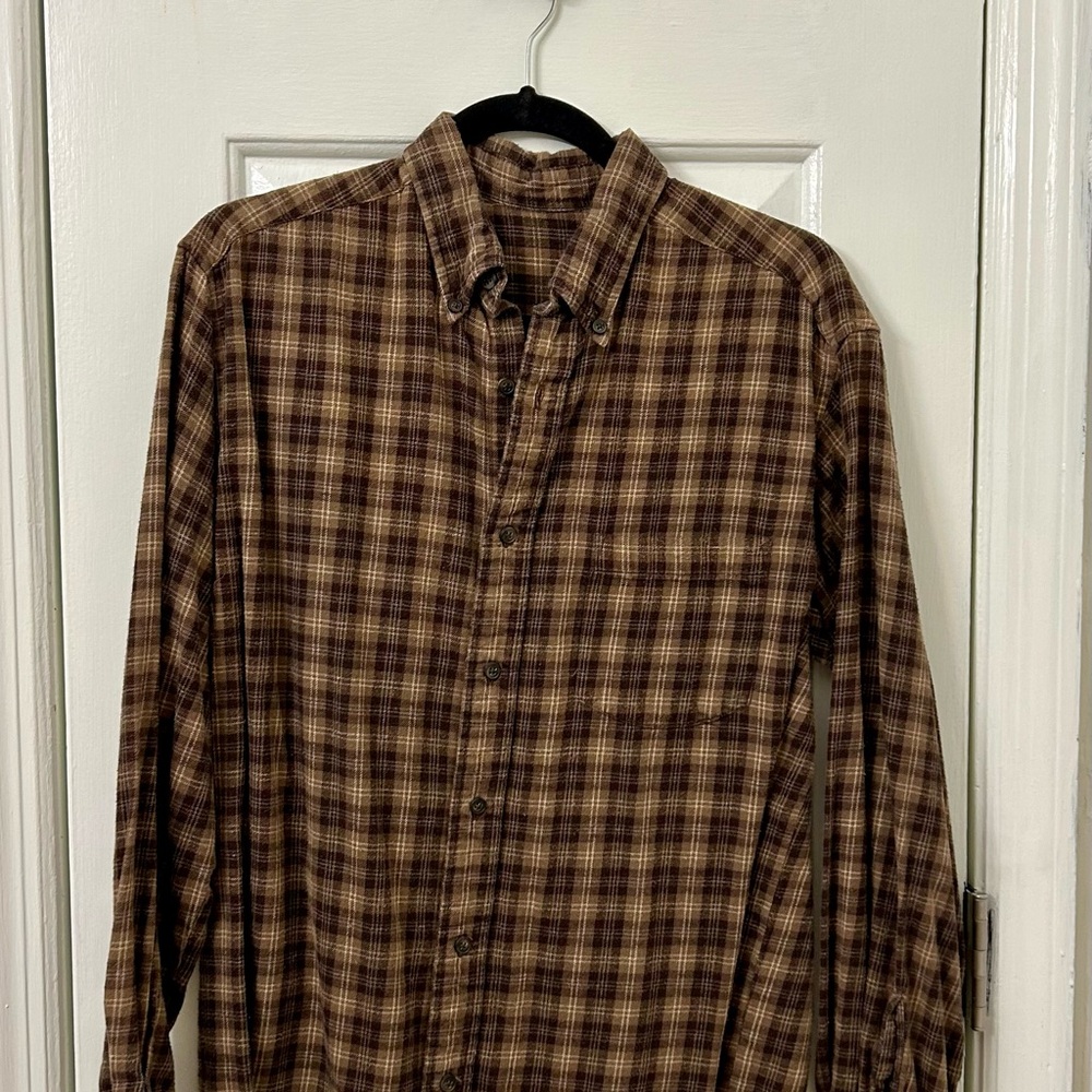 Brown Casual Button Down Shirt with Plaid Design